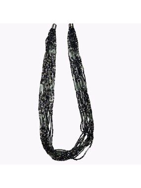 Elegant Black Seed Beaded Necklace Multi Strand Statement Fashion Jewelry Women